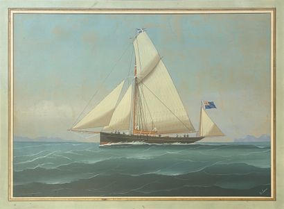 DE SIMONE (XIXe-XXe) 
阿尔伯特王子的皇家游艇，意大利(那不勒斯)
水彩水粉画，右下角有签名
40 x 56 cm(观感)(折痕)