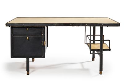 JACQUES ADNET (1900-1984) 
Desk with a metal structure entirely covered with black...