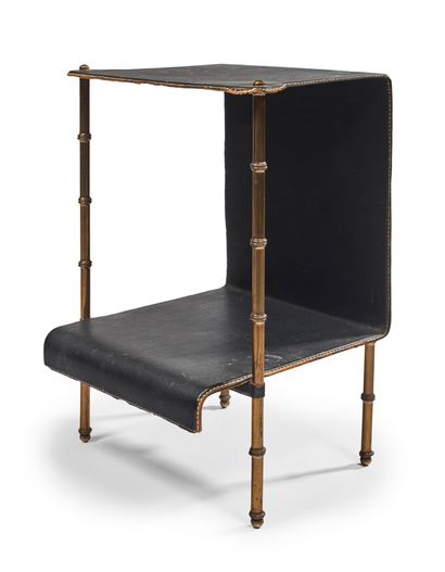 JACQUES ADNET (1900-1984) 
Bamboo style brass base for a sofa with a curved shelf...