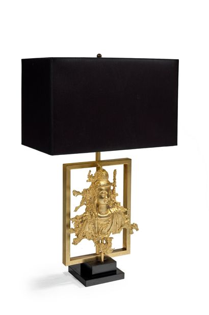 MAISON GUERIN PARIS Buddha lamp in gilded brass and blackened wood
H : 93 cm (with...