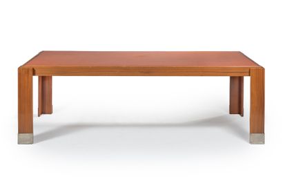 André SORNAY (1902-2000) 
Mahogany mid-table desk with rectangular brown permutes...