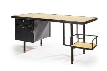 JACQUES ADNET (1900-1984) 
Desk with a metal structure entirely covered with black...