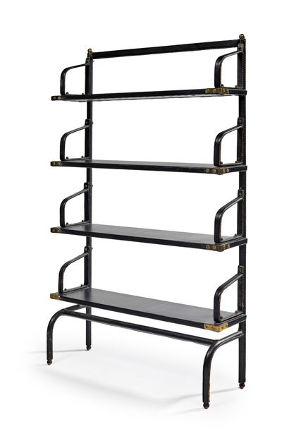 JACQUES ADNET (1900-1984) 
Shelf with metal structure entirely covered with leather...
