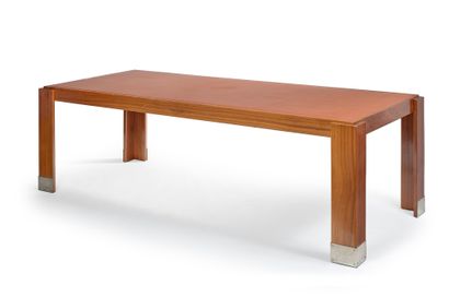 André SORNAY (1902-2000) 
Mahogany mid-table desk with rectangular brown permutes...
