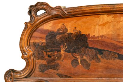 Émile GALLÉ (1846-1904) 
Shelf "ears of wheat" with carved walnut frame enclosing...