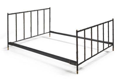 JACQUES ADNET (1900-1984) 
Bed with tubular metal structure entirely covered in black...