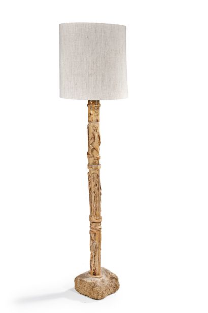 TRAVAIL 1960 
Glazed ceramic floor lamp with musicians on a stone base
H : 139 c...