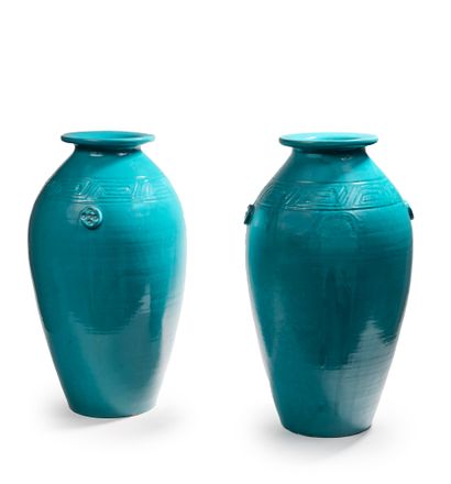CAB (Compagnie des Artistes Bordelais) PRIMAVERA Paire de grands vases en céramique...