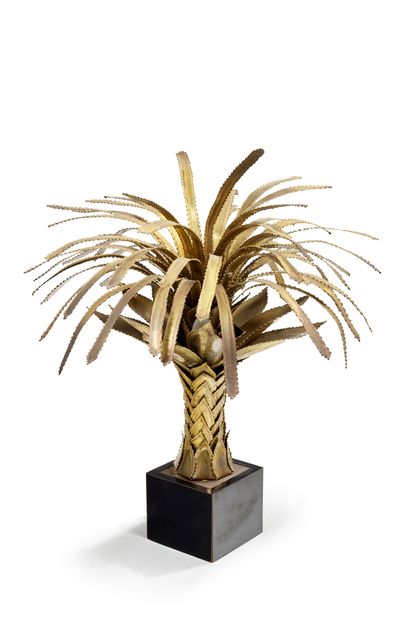 Maison JANSEN, attribué à 
Brazed brass lamp featuring a palm tree
H : 57 cm