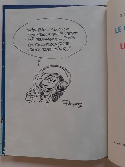 Peyo - dédicace : Le Cosmoschtroumpf, original edition with a drawing of the hero....
