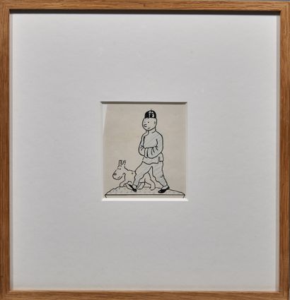 HERGÉ - Original drawing : Historical realization in Indian ink and blue pencil,...