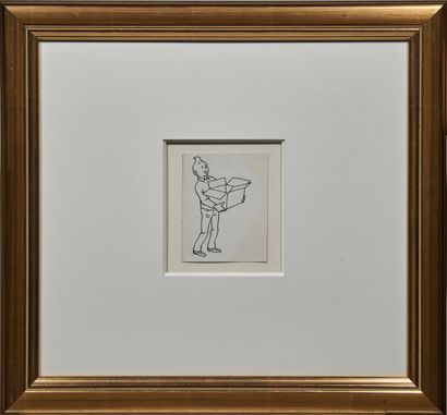 HERGÉ - Dessin original : Superbe dessin à l'encre de chine (8,5 x 10,5 cm) représentant...