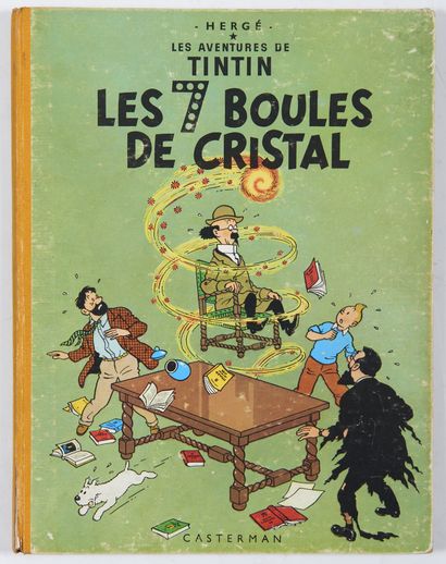Hergé - dédicace: The 7 crystal balls (B20, 1956) with a very nice original drawing...