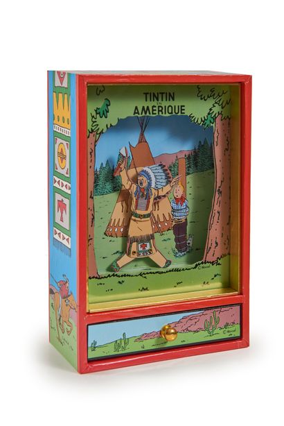 null Music box - Tintin in America : Superb wooden toy edited by Trousselier (?)...