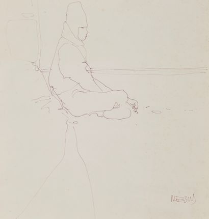 Moebius - dédicace : Old large non nominative drawing on thick paper representing...