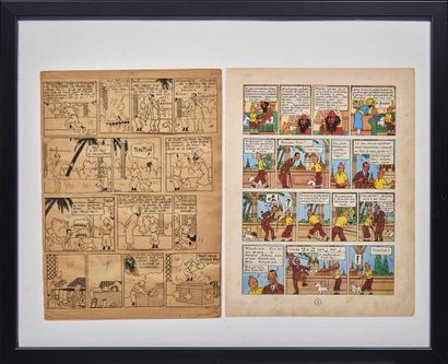 HERGÉ - Original annotations: Page of the Blue Lotus in its B&W version annotated...