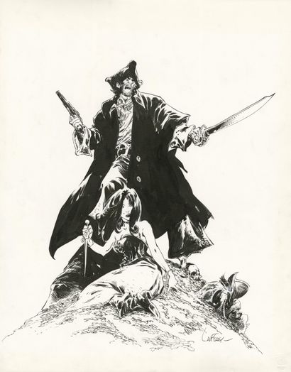 Mathieu LAUFFRAY (né en 1970) Long John Silver
India ink on paper for this drawing...