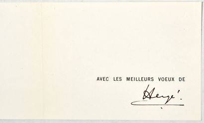 HERGÉ - Greeting card 1971: Tintin, Snowy, Haddock's head in reduction. Signed by...