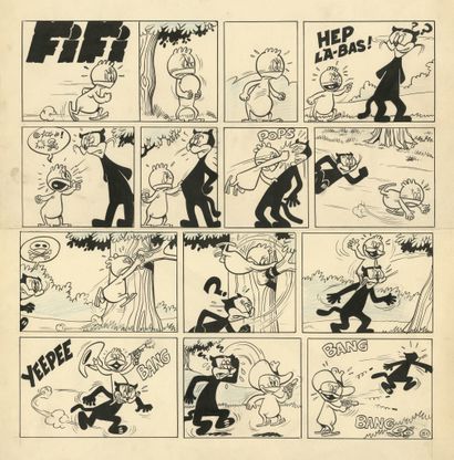 Victor HUBINON (1924-1979) Fifi
India ink and blue for gag 31 of the series 37,4x36,9...