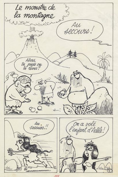 BARA (1923-2003) Cro-Magnon - The monster of the mountain Felt pen on paper for the...