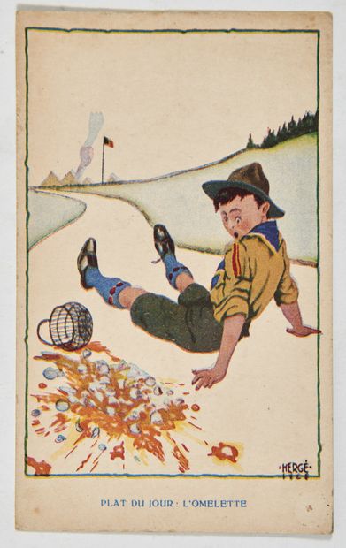 HERGÉ - Special scout card: "Dish of the day: the omelette" card. Special numbered...