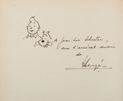 Hergé - dédicace: Les 7 boules de cristal (B20, 1956) agrémenté d'un très beau dessin...