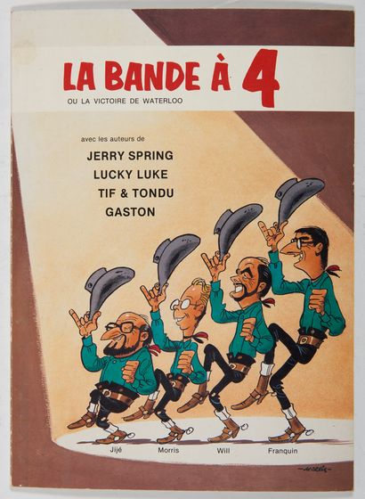 Morris - dédicace : La bande à 4, original edition with a drawing of a Dalton, stamped...