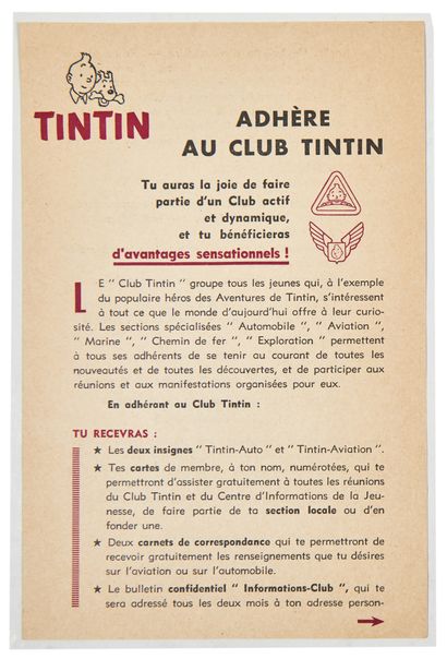 null Club Tintin - Carte de membre + lettre d'adhésion : Superbe carte de membre...