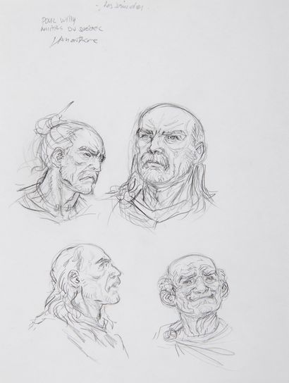 LAMONTAGNE Jacques - Original drawings : Set of 4 pencil drawings on a sheet (character...