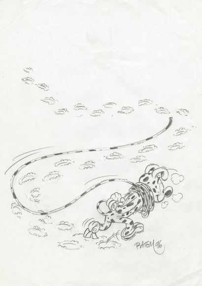 BATEM (né en 1960) The marsupilami
Graphite on paper.
Signed and dated 96, 19x19...