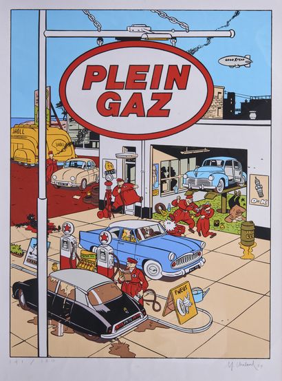 CHALAND - Serigraphy "Plein Gaz" : Beautiful print published at 180 copies in 1984...