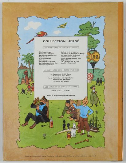 Hergé - dédicace : Tintin au pays de l'or noir (B22, 1957) agrémentée d'une ancienne...