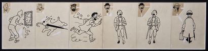HERGÉ - Original drawings : Exceptional set of 6 drawings representing the main characters...
