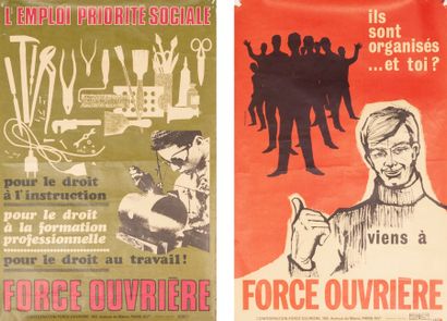 null SYNDICAT. 5 affichettes Force Ouvrière. 50's. Impression lithographique et tramé....
