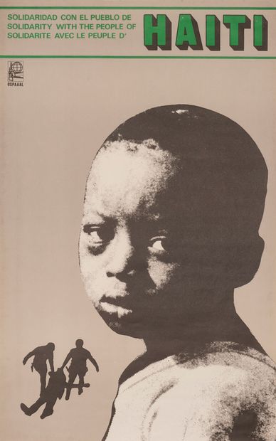 null 亚非拉团结组织：ENRIQUEZ Rafael.声援海地人民，1981.平版印刷和丝网印刷的海报。不是帆布，状态非常好：边缘有轻微的水汽痕迹。73 x...