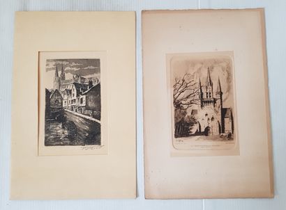null Le Faouet Chapelle S. Fiacre, Chartres rue Bourg 

Two etchings (13,5 x 9 cm...