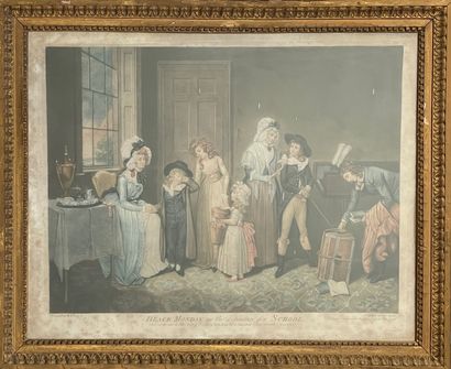 null 
约翰-琼斯(约1745-1797)

去学校的黑色星期一》和《放学归来的Dulce Domum》，两幅玻璃下装裱的彩色版画，是威廉-雷德莫尔-比格的作品。

鍍金雕花木框，鑲有珍珠和心形(碎片)

约1790年

57...
