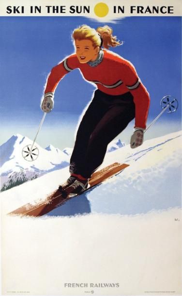 ABEL Ski in the Sun in France 1951 SNCF. 1951. Aff. N.E. B.E. B + Plis. Déchirures...