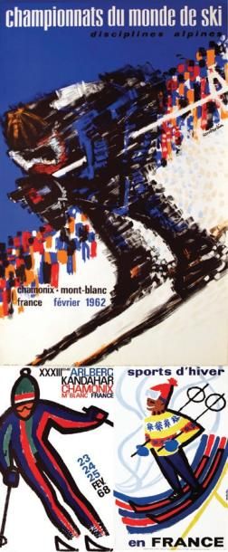CONSTANTIN Lot de 4 affiches de Ski XXXIII eme Arlberg Kandahar Chamonix. 1968. Championnats...