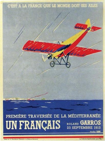 CAVE LUCIEN Roland Garros 1913 Première traversée de la Méditerranée un Français....