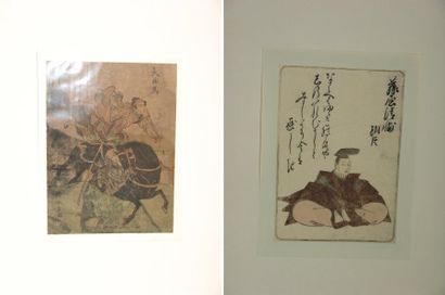 JAPON Deux estampes de Shunsho, série des 100 poètes et un cavalier.