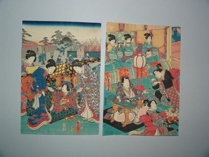 JAPON Deux estampes de Toyokuni III, à sujet de femmes. Vers 1848.