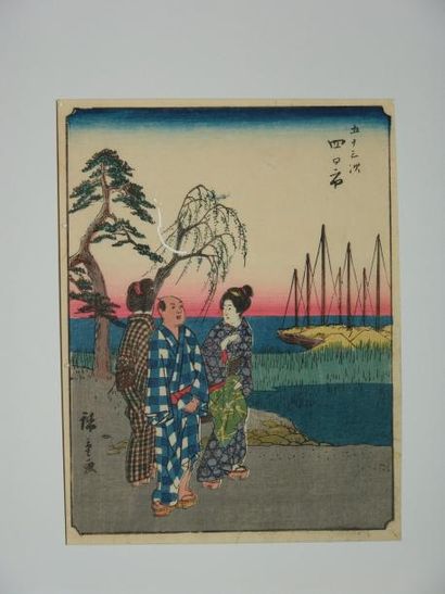 JAPON Estampe de Hiroshige, série du Jimbutsu Tokaido, station 44 « Yokkaichi »....