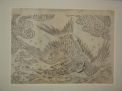 JAPON Estampe d'Okomura Masanobu, le dragon entouré de nuages. Vers 1720.