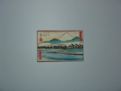 JAPON Estampe de Hiroshige, série des 53 stations du Tokaido, station 16, le Fuji...