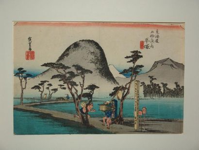 JAPON Estampe de Hiroshige, série du grand Tokaido, station 8 « Hiratsuka ». Vers...