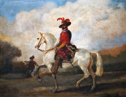 FEREAUX (Actif au XIXème siècle) « Cavalier sur son cheval blanc » Huile sur toile...