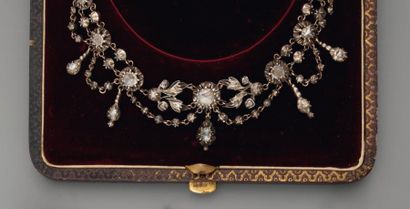 null Collier draperie XIXe, "Arlésien" en or, argent et diamants