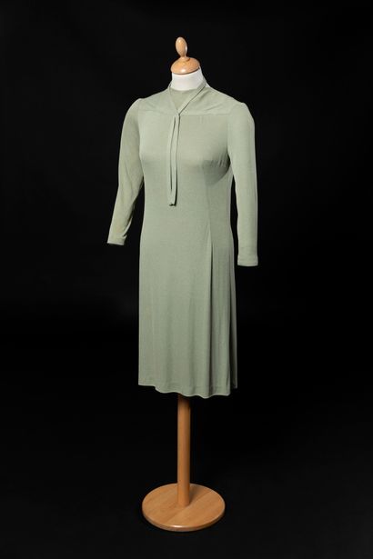 GRÈS (Germaine Krebs) 
Day dress in jade green viscose jersey. Neckline tied in a...