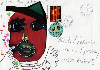 DUPIRE Catherine Vive la poésie / Enveloppe Mail-Art / Technique mixte et collage...